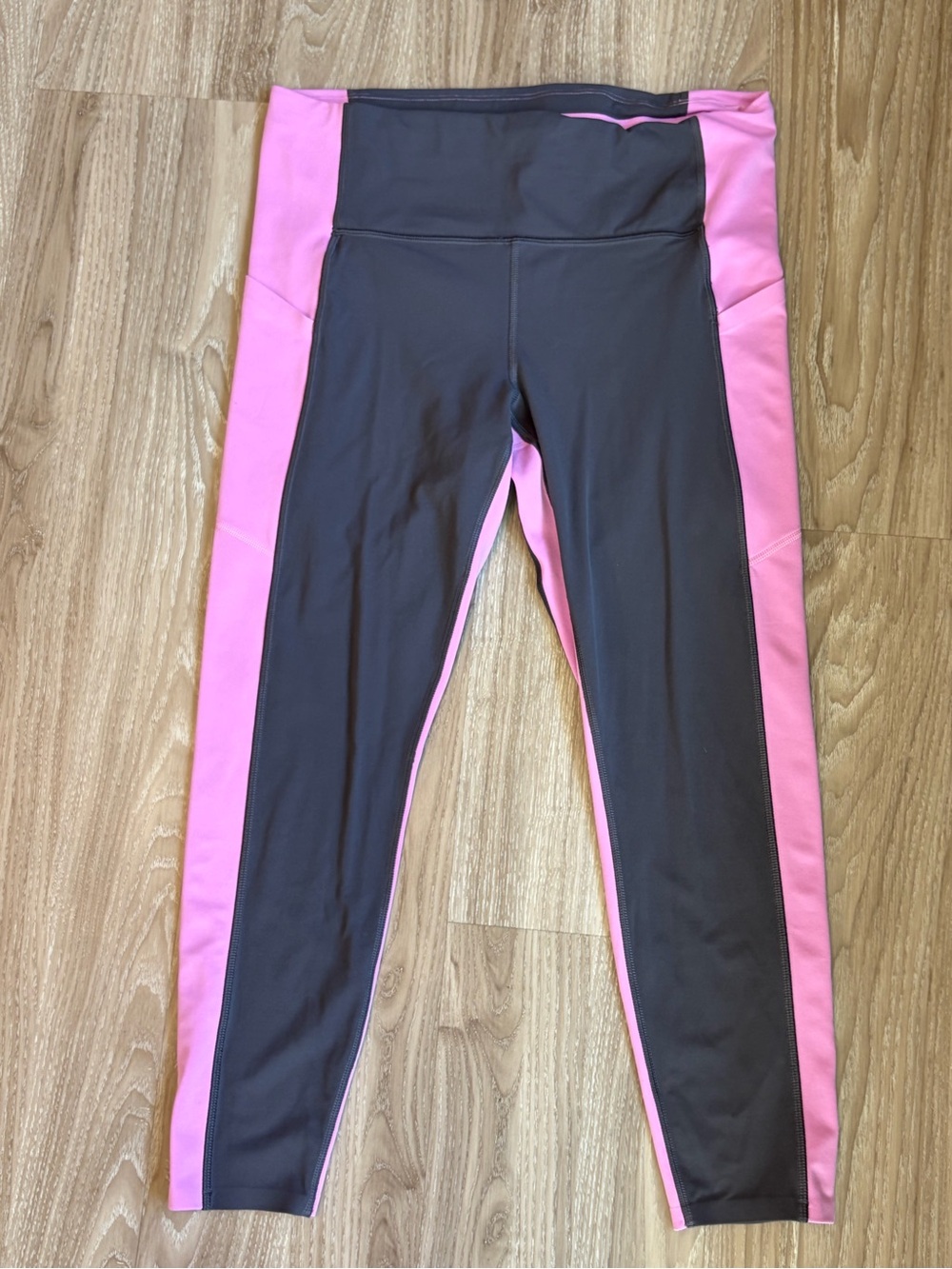 Athleta High Waisted Colorblock Leggings Gray Pink Size L